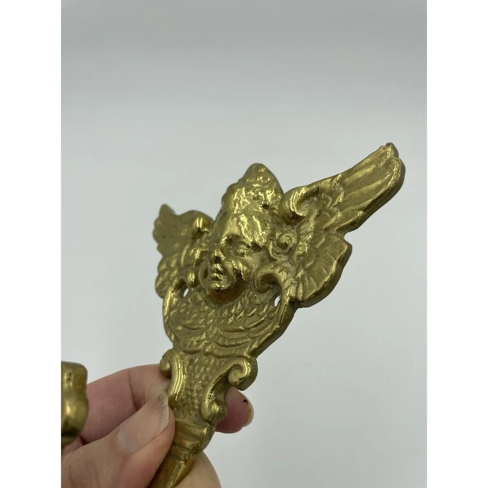 Vtg Solid Brass Angel Cherub Decorative Wall Hanger Robe Towel‎ Hat Key Hook